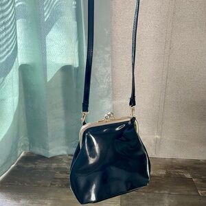 Laura Scott Vintage Black Patent Crossbody Bag with Gold Frame